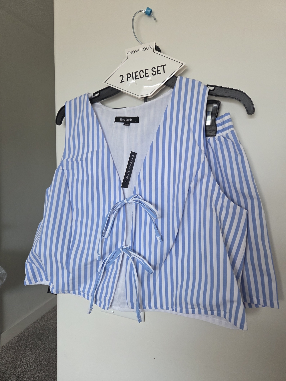 New Look Light Blue & White Striped Tie-Front Top & Shorts Set